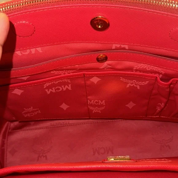 Authentic MCM Nouvo Saffiano Handbag missing Cross Body Strap EUC in Tomato Red - Picture 9 of 17